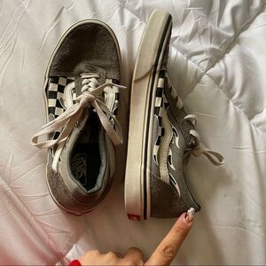 Vans Kids Gray Old Skool Checkerboard Flames Sneakers